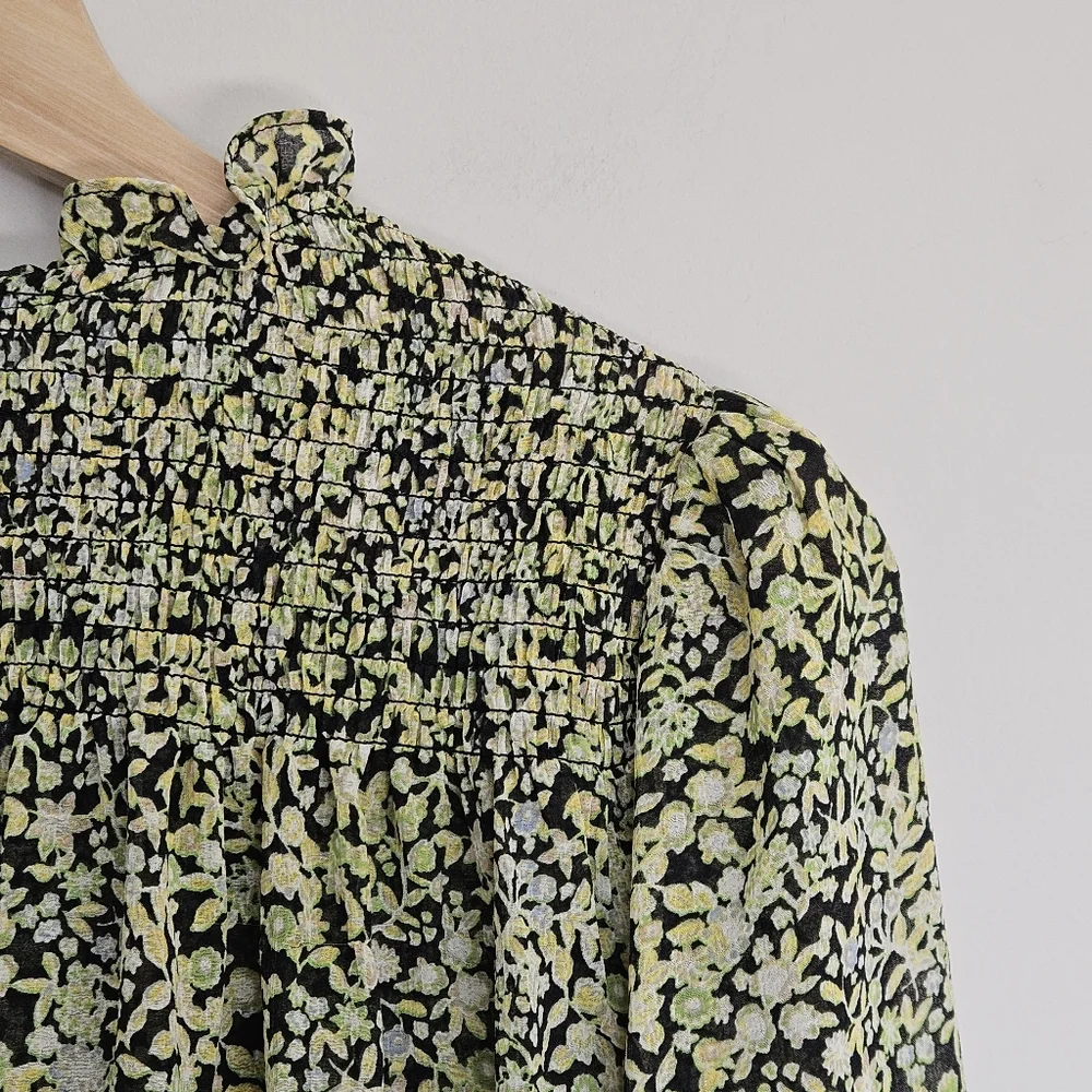 Free People Lela Floral Smocked Ruffle Blouse Floral XS - Picture 6 of 12